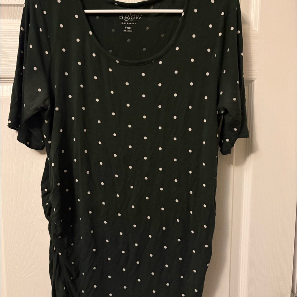 a:glow Dark Green Tunic with White Polka Dots